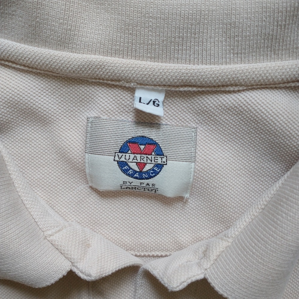 90's vintage Vuarnet France Mens Pique Polo Shirt Beige Tan Size L - Picture 3 of 7